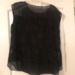 Ann Taylor black floral sheer short sleeve blouse